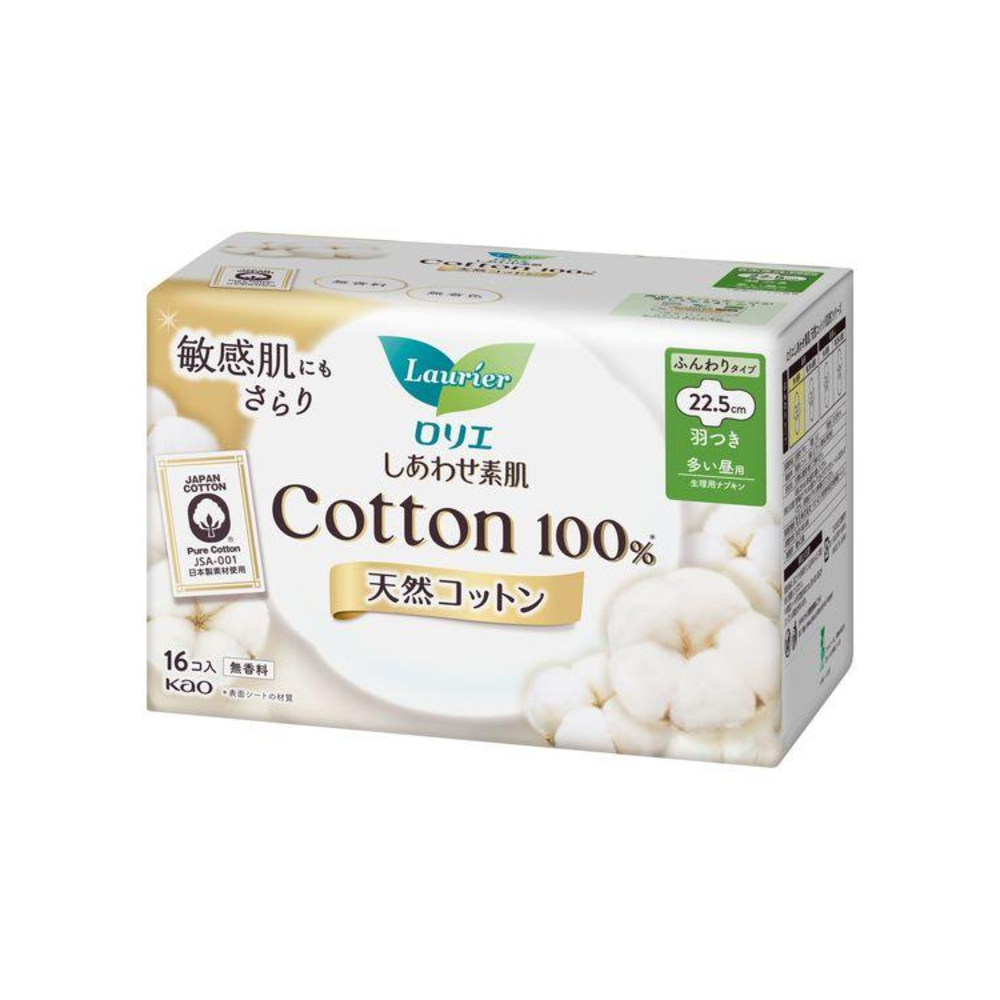 로리에 코튼 100% 무향료 날개형 22.5cm 생리대 16개입